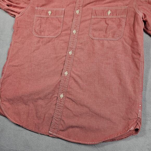 J Crew Chambray Shirt Mens Large Red Button Up Chin Strap Work Long Sleeve Y2K - Picture 3 of 10